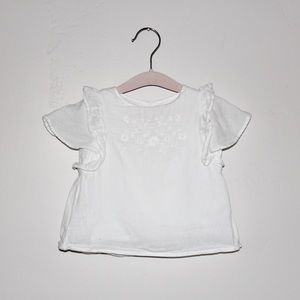Zara Baby White Ruffle/Flutter Sleeve Top 9-12 mo
